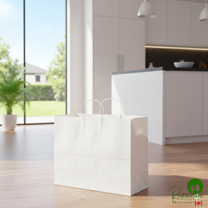 16" x 6" x 12" White Paper Customizable Shopping Bag with Handles By Prime - 250/Case