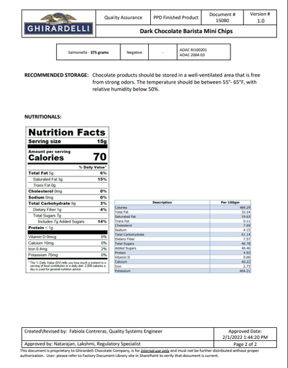 Ghirardelli 10M Barista Dark Chocolate Baking Chips 35 lb Bulk