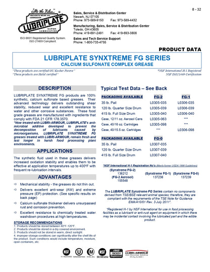 L0307-039 LUBRIPLATE SYNXTREME FG-0 – 16 GALLON KEG