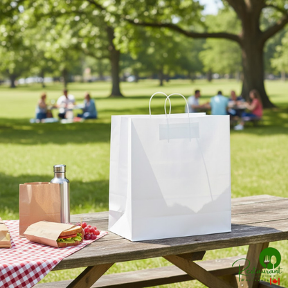 16" x 11" x 18 1/4" White Paper Customizable Shopping Bag with Handles By Prime - 200/Case