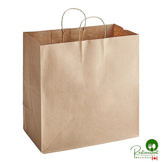 14" x 8" x 14 3/4" Natural Kraft Paper Customizable Shopping Bag with Handles By Prime - 200/Case