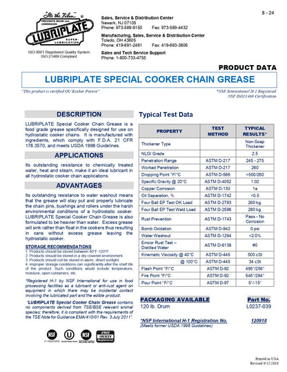 L0237-039 LUBRIPLATE SPECIAL COOKER CHAIN GREASE – 16 GALLON KEG