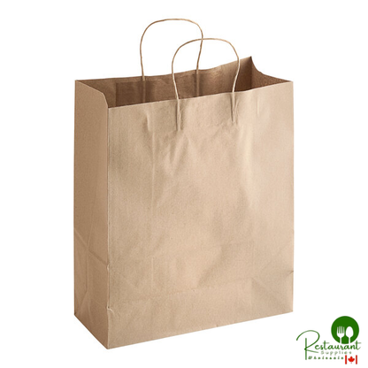 13" x 6" x 15 3/4" Natural Kraft Paper Customizable Shopping Bag with Handles By Prime - 250/Case