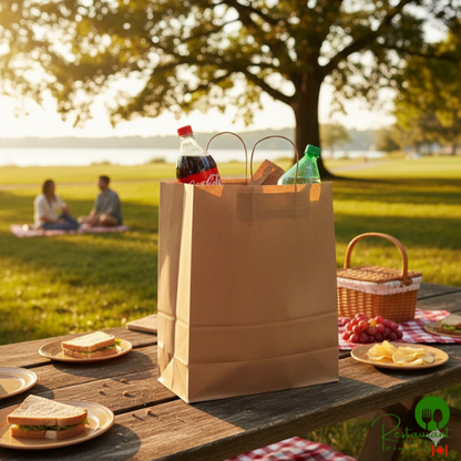 13" x 6" x 15 3/4" Natural Kraft Paper Customizable Shopping Bag with Handles By Prime - 250/Case