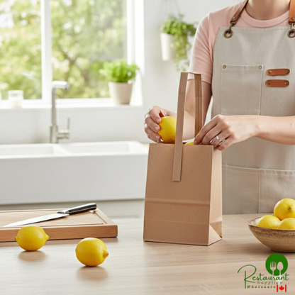 6" x 8" 1/4 Peck "Freshman" Natural Brown Kraft Paper Produce Customizable Market Stand Bag with Handle By Prime - 500/Case