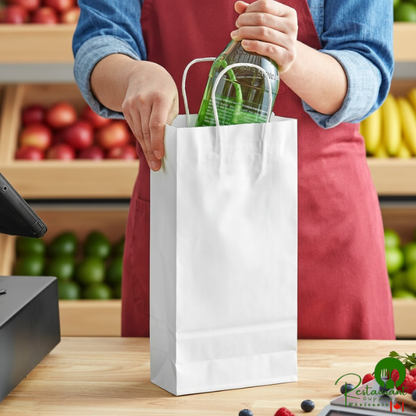 5 1/2" x 3 1/4" x 13 1/8" White Paper Customizable Shopping Bag with Handles By Prime - 250/Case