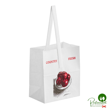 6 3/4" x 8" 1/2 Peck "Country Fresh - Sophomore" Apple White Kraft Paper Produce Market Stand Bag with Handle By Prime - 500/Case