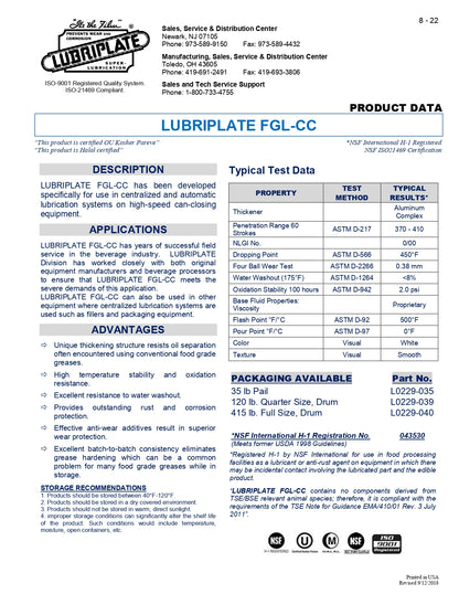 L0229-039 LUBRIPLATE FGL-CC – 16 GALLON KEG