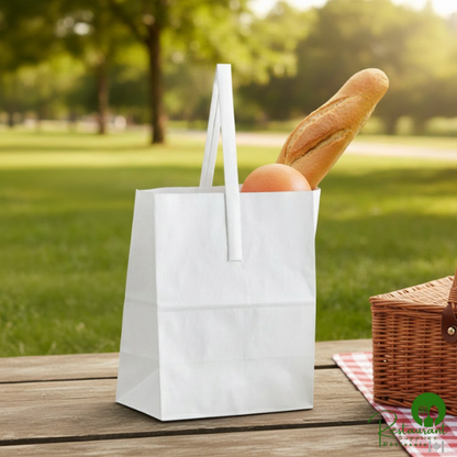 8" x 10 1/2" 1 Peck White Kraft Paper Produce Customizable Market Stand Bag with Handle By Prime - 500/Case