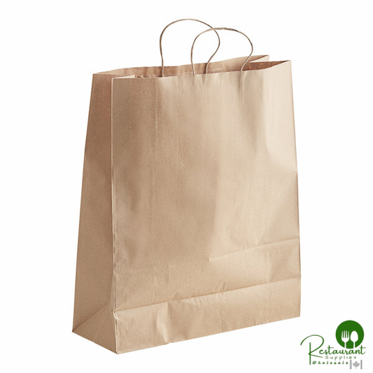 16" x 6" x 19 1/4" Natural Kraft Paper Customizable Shopping Bag with Handles By Prime - 200/Case