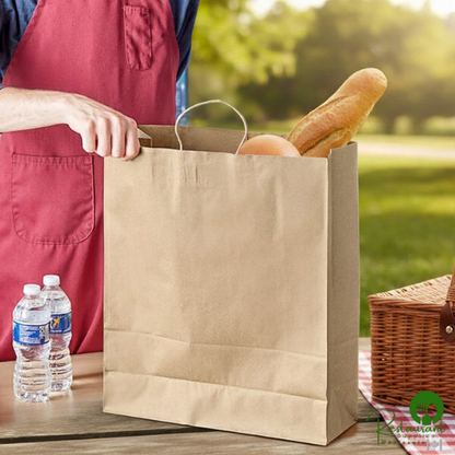 16" x 6" x 19 1/4" Natural Kraft Paper Customizable Shopping Bag with Handles By Prime - 200/Case