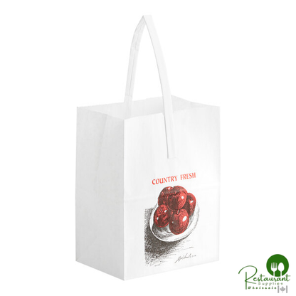 8" x 10 1/2" 1 Peck "Country Fresh - Junior" Apple White Kraft Paper Produce Market Stand Bag with Handle By Prime - 500/Case