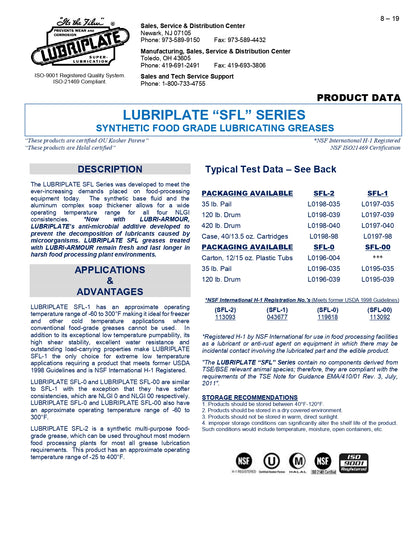 L0198-039 LUBRIPLATE SFL-2 100% SYNTHETIC FOOD GRADE ALUMINUM COMPLEX GREASE – 16 GALLON KEG