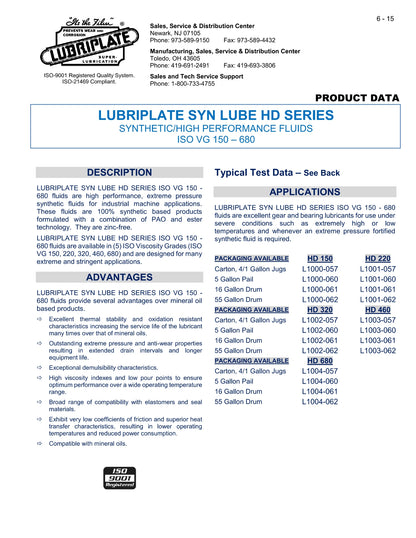 L1001-060 LUBRIPLATE SYN LUBE HD 220 – 5 GALLON PAIL