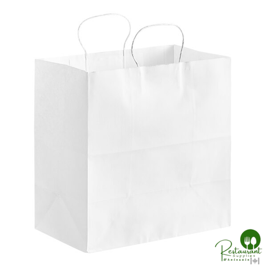 14" x 8" x 14 3/4" White Paper Customizable Shopping Bag with Handles By Prime - 200/Case