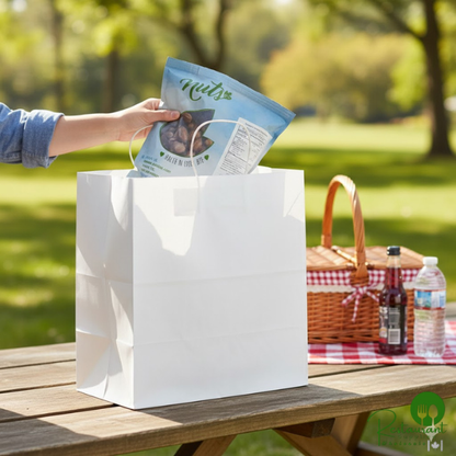 14" x 8" x 14 3/4" White Paper Customizable Shopping Bag with Handles By Prime - 200/Case