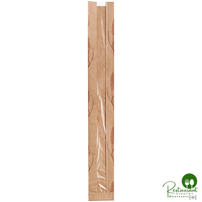 3 1/2" x 2" x 26" Kraft Paper Window Bread Bag with Wheat Design Print By Prime - 500/Case