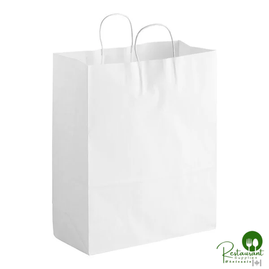 13" x 6" x 15 3/4" White Paper Customizable Shopping Bag with Handles By Prime - 250/Case