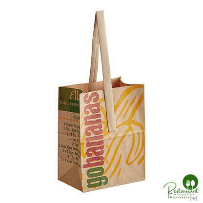 6 3/4" x 8" 1/2 Peck "Go Bananas - Sophomore" Natural Brown Kraft Paper Produce Market Stand Bag with Handle By Prime - 500/Case
