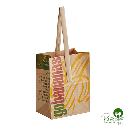 6 3/4" x 8" 1/2 Peck "Go Bananas - Sophomore" Natural Brown Kraft Paper Produce Market Stand Bag with Handle By Prime - 500/Case