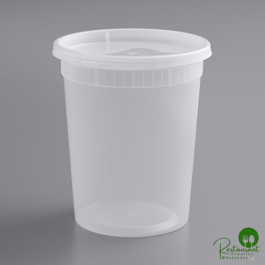 Heavy Duty 32 oz. Translucent Plastic Deli Container and Lid Combo Pack By Prime - 240/Case