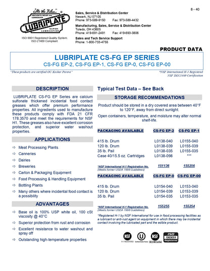 L0138-098 LUBRIPLATE CS-FG EP-2 – CASE OF 40 CARTRIDGES