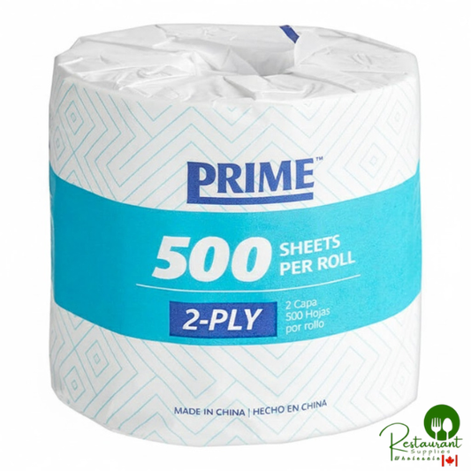 Prime 3 1/2" x 4 1/4" Individually-Wrapped 2-Ply Standard 500 Sheet Toilet Paper Roll - 96/Case