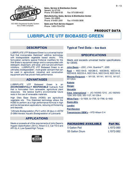 L1072-062 LUBRIPLATE BIO UTF FLUID – 55 GALLON DRUM