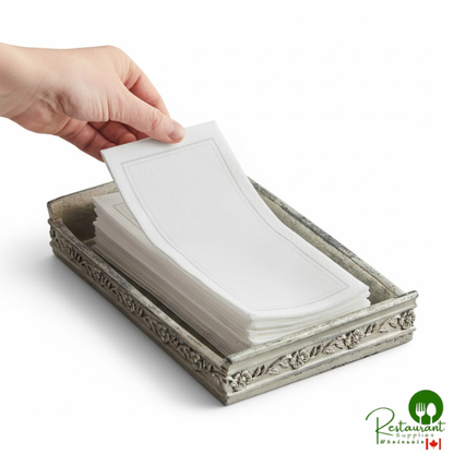 Prime Linen-Feel Silver Border Customizable 1/6 Fold Guest Towel - 500/Case