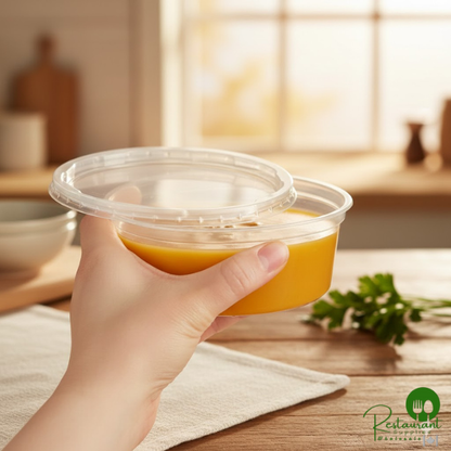 8 oz. Customizable Microwavable Translucent Round Deli Container and Lid Combo Pack By Prime - 250/Case