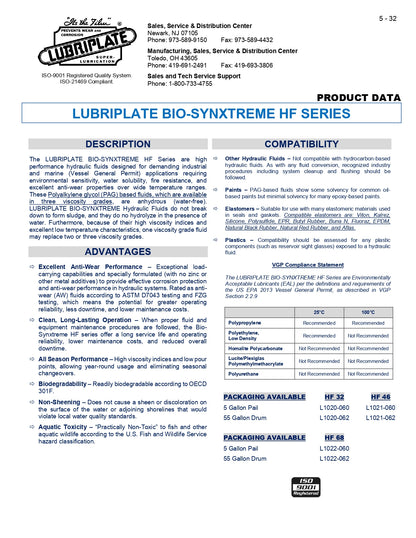 L1022-060 LUBRIPLATE BIO-SYNXTREME HF-68 – 5 GALLON PAIL