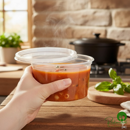 16 oz. Customizable Microwavable Translucent Round Deli Container and Lid Combo Pack By Prime - 250/Case