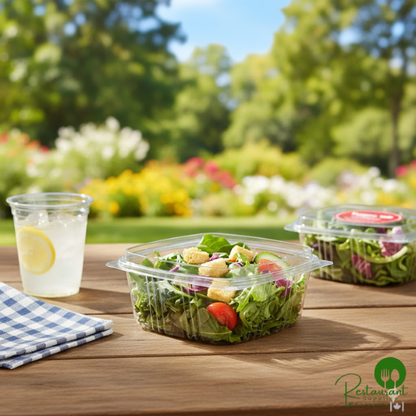 32 oz. Clear RPET Tall Hinged Deli Container with Domed Lid By Prime - 200/Case