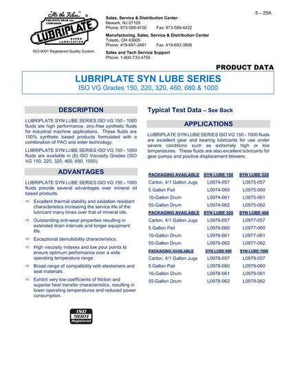 L0974-062 LUBRIPLATE SYN LUBE 150 (100% SYNTHETIC COMPRESSOR / CIRCULATING FLUID) – 55 GALLON DRUM