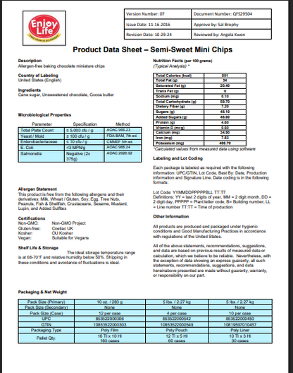 Enjoy Life Semi-Sweet Vegan 4M Chocolate Chips – 50 lb Bulk Bag