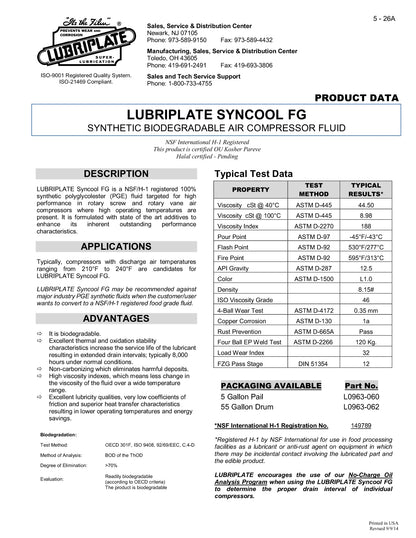 L0963-060 LUBRIPLATE SYNCOOL FG ISO-41 100% SYNTHETIC ULTRA COOLANT – 5 GALLON PAIL