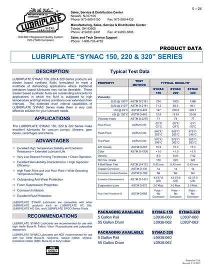 L0936-062 LUBRIPLATE SYNAC-150 (100% SYNTHETIC DIESTER) – 55 GALLON DRUM