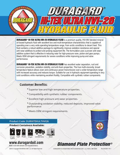 DURAGARD® HI-TEK ULTRA HVI-26 HYDRAULIC FLUID – 5 GALLON PAIL