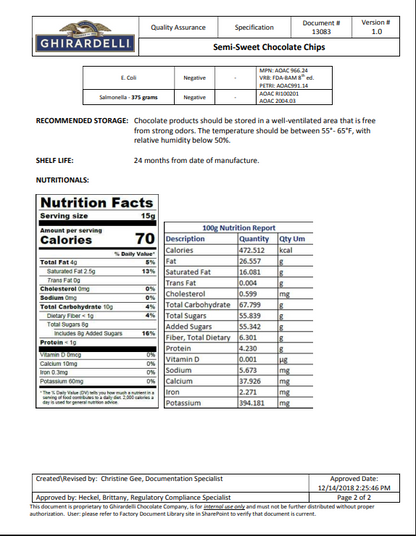 Ghirardelli 1M Semi-Sweet Chocolate Baking Chips 5 lb Bag