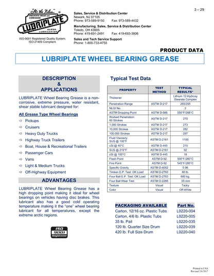 L0220-035 LUBRIPLATE WHEEL BEARING LUBRICANT – 5 GALLON PAIL