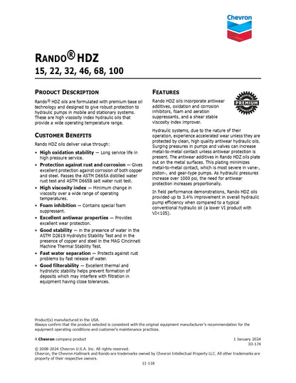CHEVRON RANDO HDZ ISO 46 – 275 GALLON TOTE