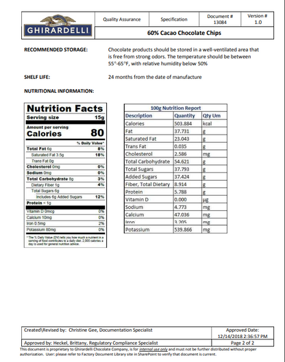 Ghirardelli 60% Cacao Dark Chocolate .5M Baking Chips 5 lb.