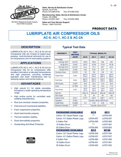 L0706-062 LUBRIPLATE AIR COMPRESSOR OIL AC-2 – 55 GALLON DRUM