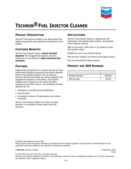 CHEVRON TECHRON FUEL INJECTOR CLEANER – CASE OF 6 – 12OZ BOTTLES