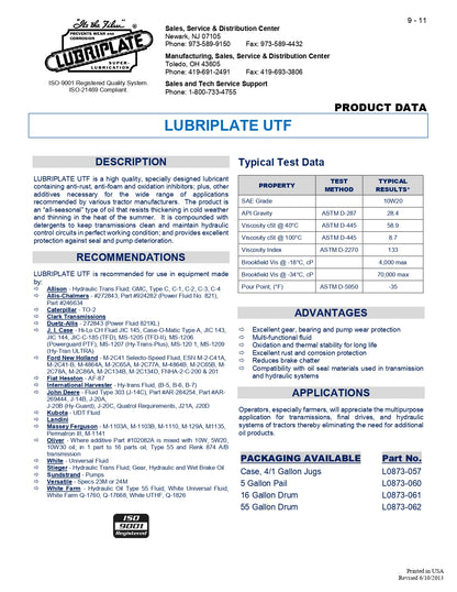 L0873-062 LUBRIPLATE UTF OIL – 55 GALLON DRUM