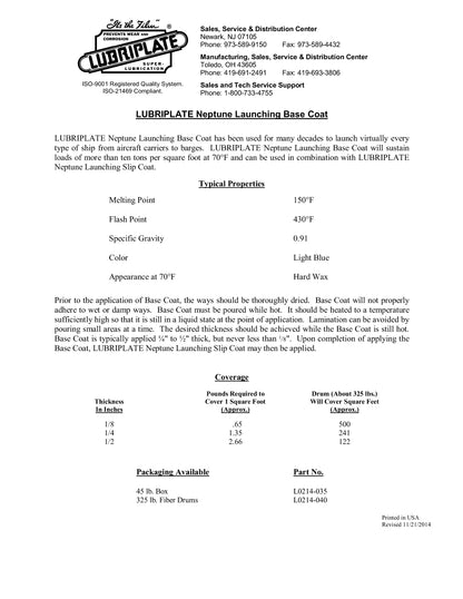 L0214-040 LUBRIPLATE NEPTUNE LAUNCH BASE COAT – 55 GALLON DRUM
