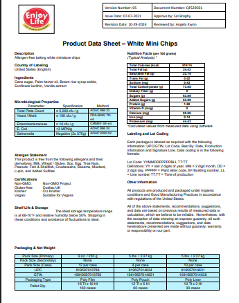 Enjoy Life Vegan White 4M Baking Chocolate Chips – 50 lb