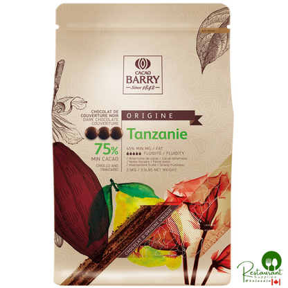 Cacao Barry Origine Tanzanie 75% Dark Chocolate Pistoles 5.5 lb. - 4/Case