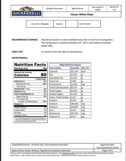 Ghirardelli 1M Classic White Baking Chips 10 lb Bulk