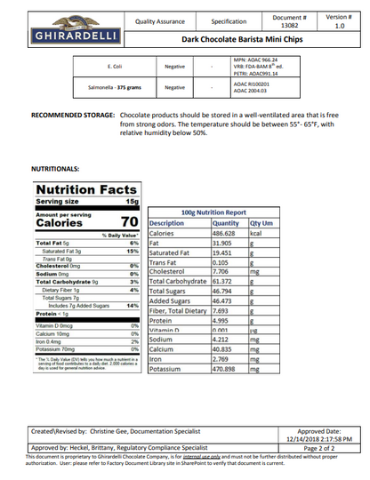 Ghirardelli 10M Barista Dark Chocolate Baking Chips 5 lb Bag